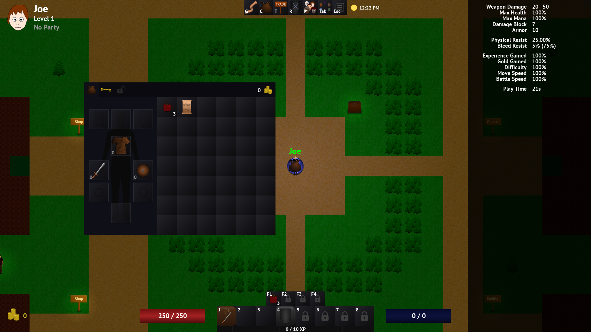 Inventory and character screen