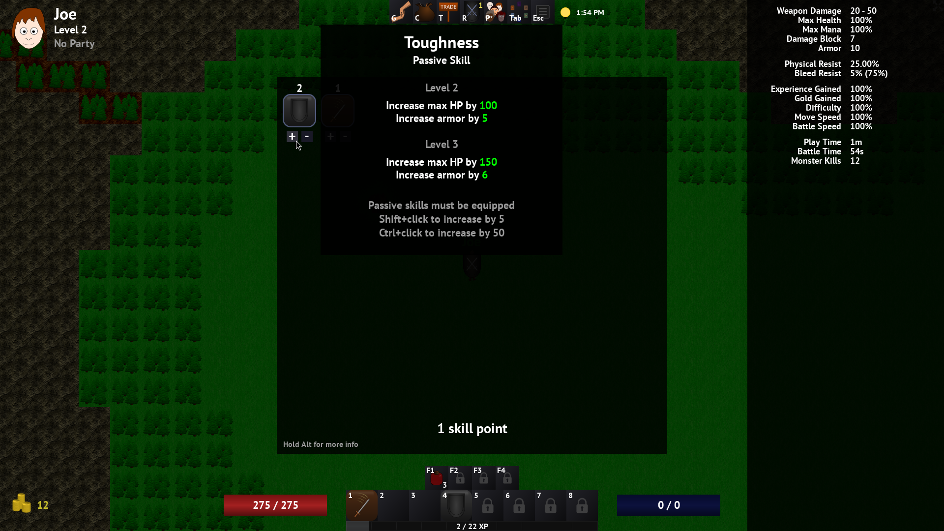 Skills screen