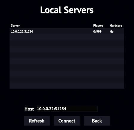 Browse Servers screen