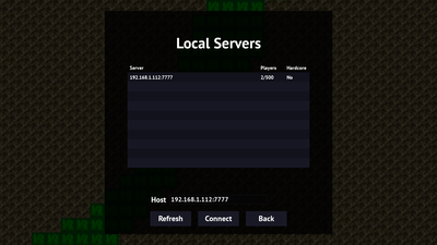 Browse Servers screen